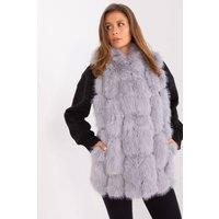 Love Lace Women's Faux Fur Hooded Zipper Vest with Pockets Style 187591 in Grey | Size: S/M