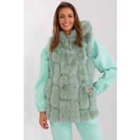 Love Lace Women's Faux Fur Hooded Zip Front Vest with Pockets in Green | Size: S/M