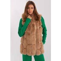 Love Lace Women's Hooded Faux Fur Zip Vest with Pockets in Brown | Size: Large/XL