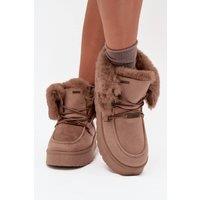 Love Lace Women's Snow Boots with Waterproof Membrane Platform Suede Fur Lining in Beige | Size: 8.5
