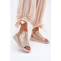 Love Lace Women's Jezzi Wedge Heel Sandals with Side Zipper for Easy Wear in Gold | Size: 5.5