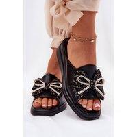 Love Lace Women's Jezzi Wedge Sandals with Bow Front Comfort Everyday in Black | Size: 5.5