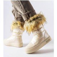 Love Lace Women's Insulated Slip On Snow Boots with Waterproof Rubber Sole in Beige | Size: 4.5