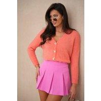 Love Lace Women's Short V Neck Button Cardigan Sweater in Orange