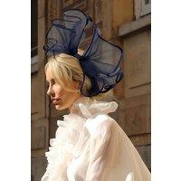 CY Women's Large Wide Brim Bow Fascinator in Navy