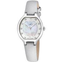 Gevril Women's Lugano Swiss Diamond Watch, MOP Dial, Italian Handmade Leather Strap in Silver