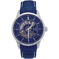 Heritor Automatic Men's Davies Semi-Skeleton Leather-Band Watch - Silver/White in Navy