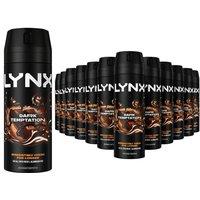 Lynx Men's Dark Temptation Body Spray 48Hrs HD Fragrance 150ml, 12 Pack in Black