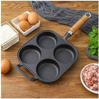 Living and Home 4-Hole Cast Iron Frying Pan with Handle Egg Bacon Burger Skillet in Black