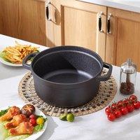 Living and Home 5L Cast Iron Dutch Pot Stew Pot Oven Induction Pan Cookware with Lid in Black