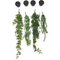 Living and Home Set of 4 Artificial Hanging Plants with Pots in Black