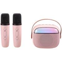Compact Portable Karaoke Speaker Equipped with Wireless Microphones in Pink