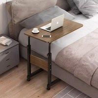 Living and Home Height Adjustable Mobile Table Overbed Desk with Wheels in Brown