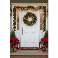 Living and Home 2.7m Pre-lit Pine Needle Christmas Garland for Mantel & Stairs in Green