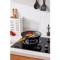 Living and Home 22/25/29cm Round Cast Iron Skillet with Removable Wooden Handle & Oil Spout in Black | Size: Medium