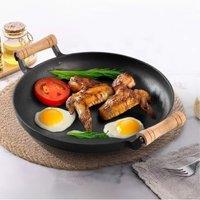 Living and Home Dual-handle Round Cast Iron Skillet Frying Pan Cookware 32cm D in Black