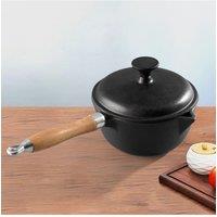 Living and Home 16/18cm Cast Iron Pot Cookware with Lid, Oil Lip & Handle in Black | Size: Medium
