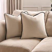 OHS 2 Pack Matte Velvet Piped Cushion Covers Home Decor Set in Cream | Size: 45 cm x 45 cm