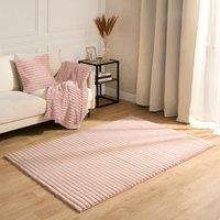 OHS Faux Fur Rug Ribbed Mat Luxury Carpet Anti Slip Runner in Pink | Size: 80 cm x 150 cm