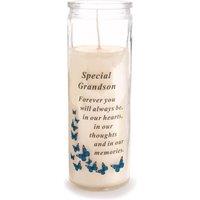 David Fischhoff Graveside Memorial Glass Candle - Special Grandson in White