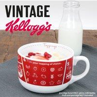 Kimm and Miller (UK) Ltd Kellogg's Retro Porridge Bowl w/ Handle - Microwave Safe Breakfast Bowl w/ Recipe Print - Ceramic Oatmeal Mug Gift - 560ml