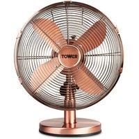 Tower T605000C Metal Desk Fan, 3 Speeds, Automatic Oscillation 12", 35W, Copper in Metallics