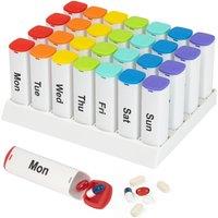 FINEWAY Monthly Pill Organiser Am PM with Stand - 28 Day Colour-Coded White