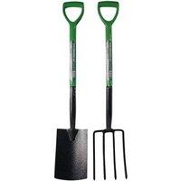 BARGAINS-GALORE 2pc Digging Shovel & Fork Steel Gardening Soil Spade Garden Farm Set in Green