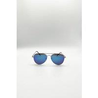 SVNX Aviator Sunglasses With Blue Mirror Lenses in Silver