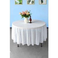 Neel Blue 120 Inch Round Sequin Tablecloth in White