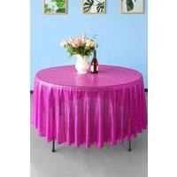 Neel Blue 120 Inch Round Sequin Tablecloth in Fuchsia