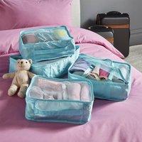 Clarsen Set of 4 Travel Packing Cubes with Clear Panels, Polyester in Aqua
