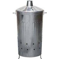 simpa 180L Galvanised Steel Incinerator & Lid in Metallic Silver | Size: Large