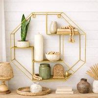 SPOT ON DEALZ Modern Round Tube Hexagon Wall Shelf Stylish Gold
