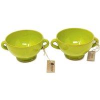 Verano Spanish Ceramics Selena Glazed Hand Dipped Kitchen Dining Set of 2 Soup Bowls (H) 9.5cm x (W) 14cm in Lime