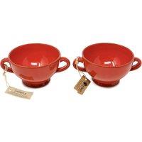 Verano Spanish Ceramics Selena Glazed Hand Dipped Kitchen Dining Set of 2 Soup Bowls (H) 9.5cm x (W) 14cm in Red