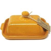 Verano Spanish Ceramics Selena Glazed Hand Dipped Kitchen Dining Butter Dish 20cm L x 13cm W (internal 4.5cm H) in Orange | Size: 20 cm L x 13 cm W