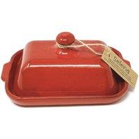Verano Spanish Ceramics Selena Glazed Hand Dipped Kitchen Dining Butter Dish 20cm L x 13cm W (internal 4.5cm H) in Red | Size: 20 cm L x 13 cm W