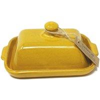 Verano Spanish Ceramics Selena Glazed Hand Dipped Kitchen Dining Butter Dish 20cm L x 13cm W (internal 4.5cm H) in Yellow | Size: 20 cm L x 13 cm W