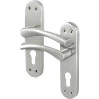AFIT Satin Nickel Euro Lock Door Handles Novi Backplate 1 Pair in Metallic Silver | Size: 150mm x 150mm