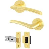 AFIT Satin Brass Lever Door Handle Rose with Latch 1 Pair Boston in Gold | Size: 150mm x 150mm