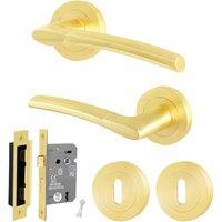 AFIT Satin Brass Door Handle Rose, Sash Lock 64mm Escutcheon 1 Pair Boston in Gold | Size: 150mm x 150mm