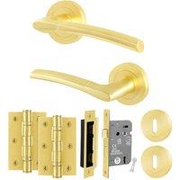 AFIT Satin Brass Door Handle Rose, Sash Lock & Hinges Escutcheon Boston in Gold | Size: 150mm x 150mm