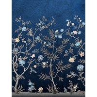 Grandeco Embroided Chinoiserie 4 Lane Repeatable Wallpaper Mural 2.12m in Navy