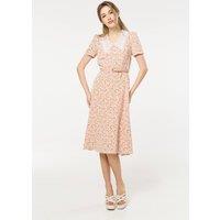Liquorish Women's Pink Floral Lace Collar Midi Dress | Size: 12