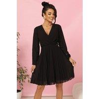 Love Lace Women's Black Chiffon Wrap Cocktail Dress with Pleats | Size: XS
