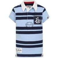 Lazy Jacks Boy's Double Stripe Short-Sleeved Rugby Polo Shirt in Baby Blue | Size: 5-6 Years