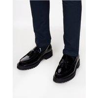 XPOSED Men's Stylish Patent Leather Tassel Loafers for Modern Elegance in Black | Size: 9