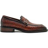 XPOSED Men's Croco Embossed Leather Slip-on Loafers for Elegant Style in Tan | Size: 10