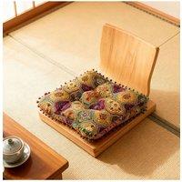 Living and Home Bohemian Patterned Pom-Pom Trimmed Seat Cushion in Yellow